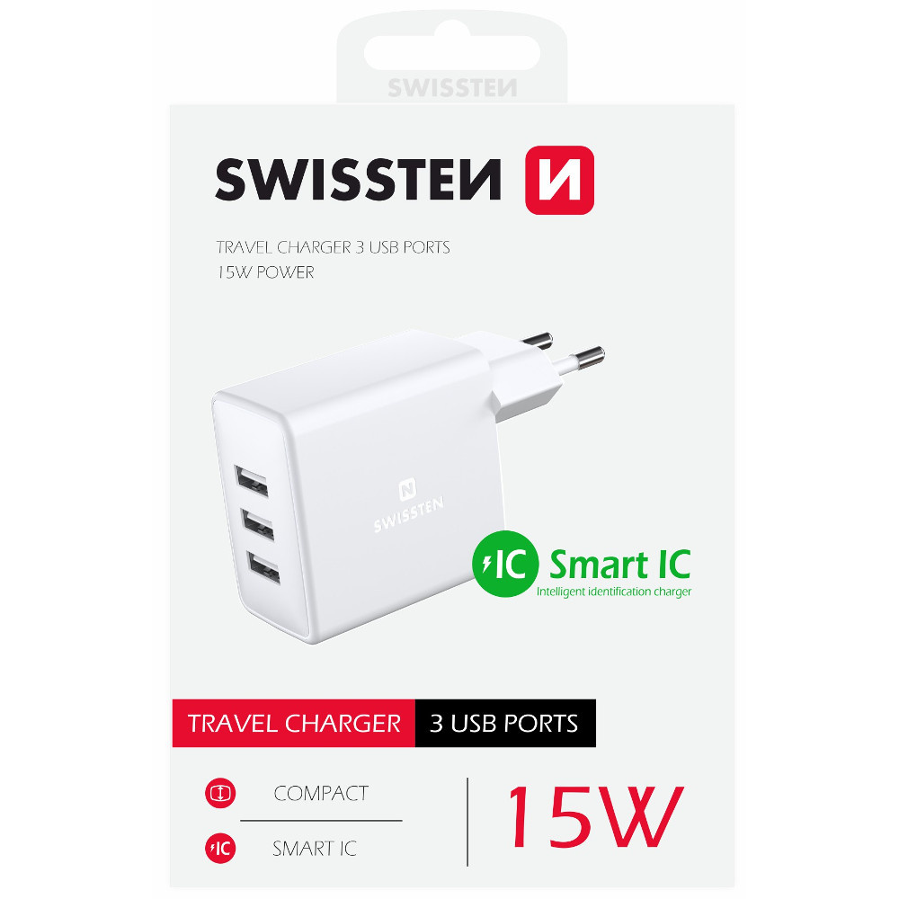 Adaptor USB 3x Porturi 15W Swissten SMART IC