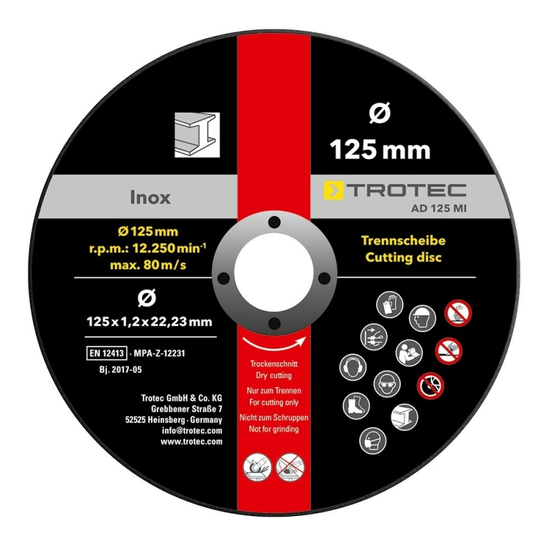 Disc de tăiere inox Trotec AD-125-MI, pachet 12 bucăți