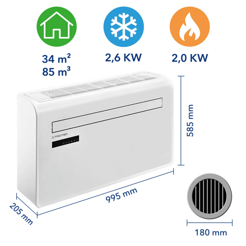 Aer condiționat perete Trotec PAC-W 2600 SH, 9000 BTU, WiFi - imagine 2
