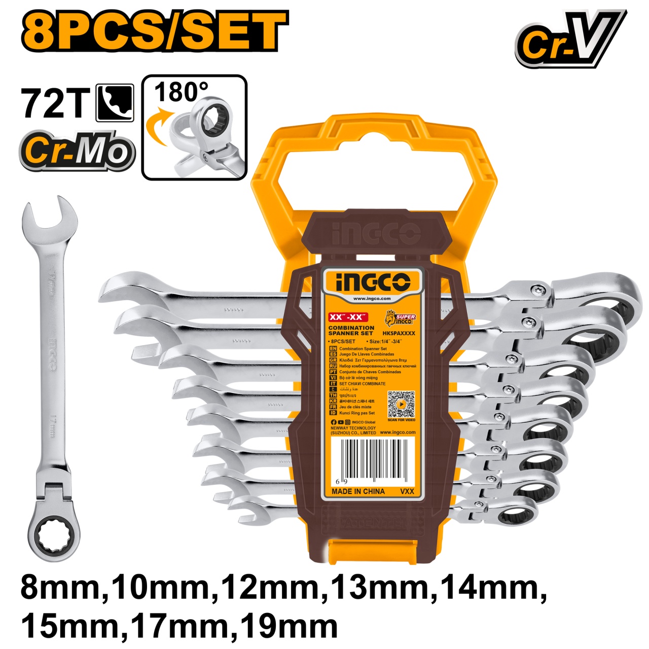 Set Chei Combinate 8-19mm Ingco HKSPAR1083