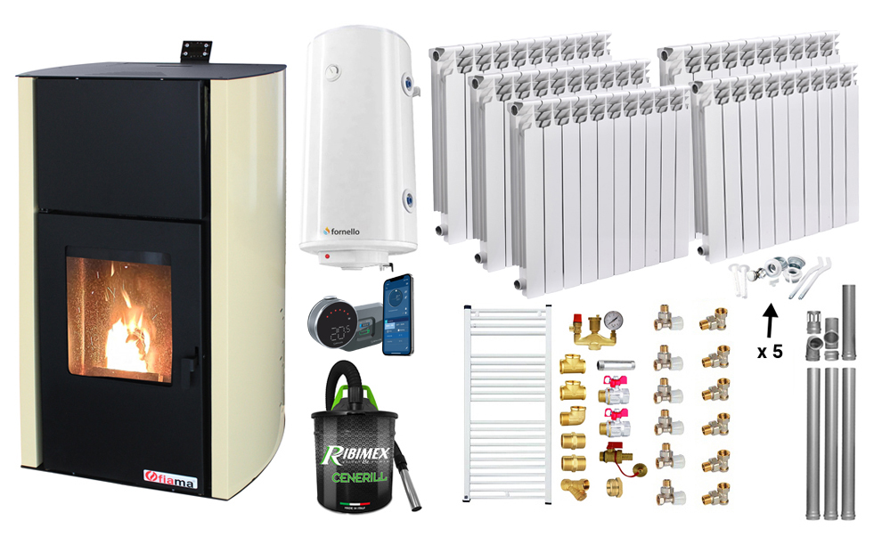 Pachet Termosemineu Peleti Fornello 30 kW cu Control WiFi