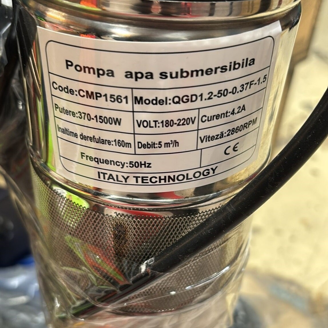 Pompa apa submersibila 1500w, cablu 20m, 4QGB cu snec, 5 m³/h, 160m inaltime, cu plutitor Campion CMP1561 - imagine 2