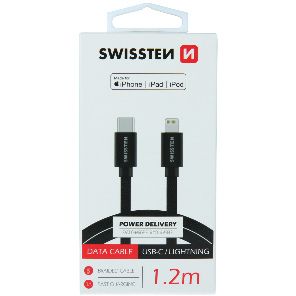 Cablu Swissten MFi USB-C Lightning, 1.2m Negru