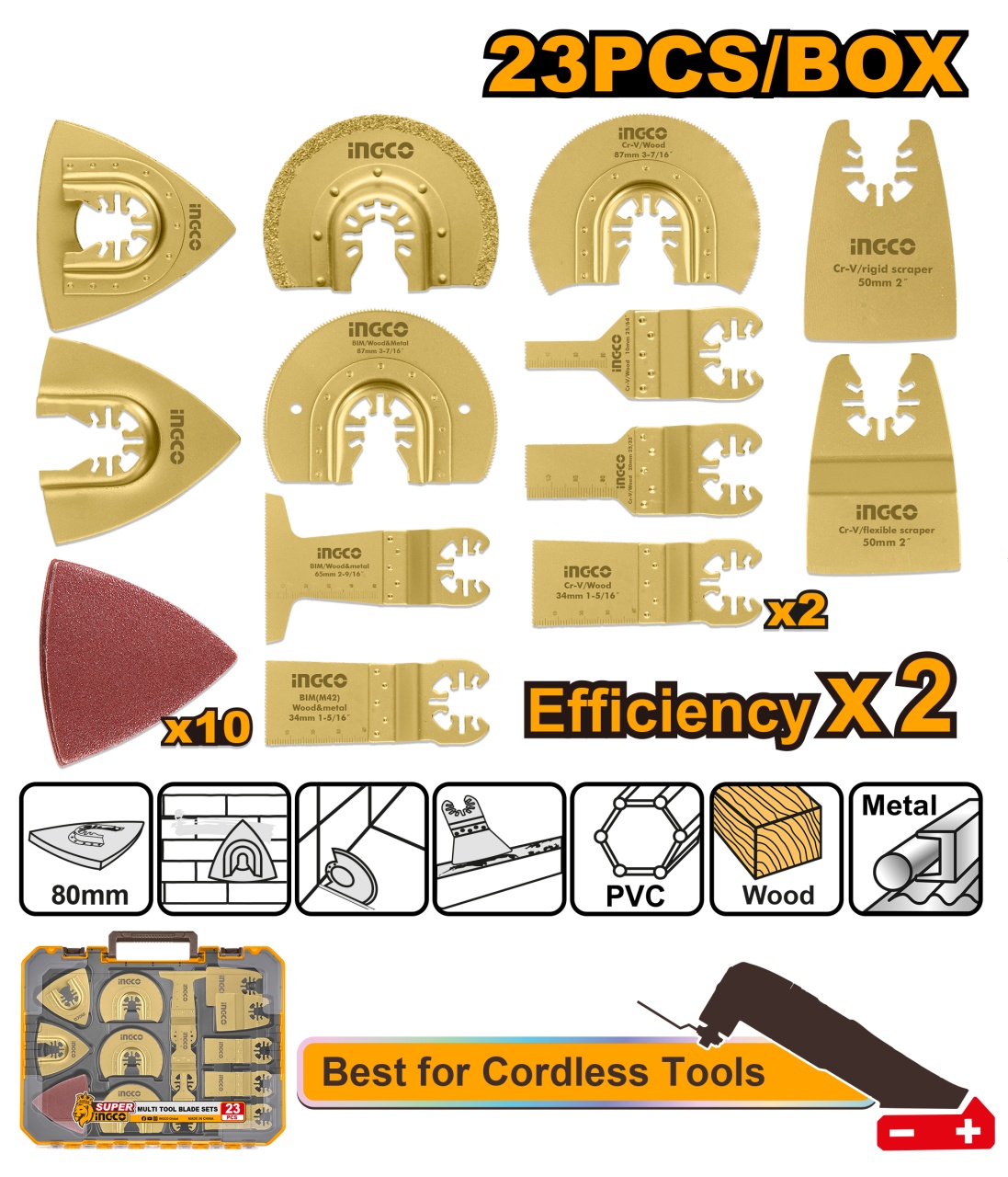 INGCO AKTMT2301 Set 23 Accesorii Multi-Tool - imagine 2