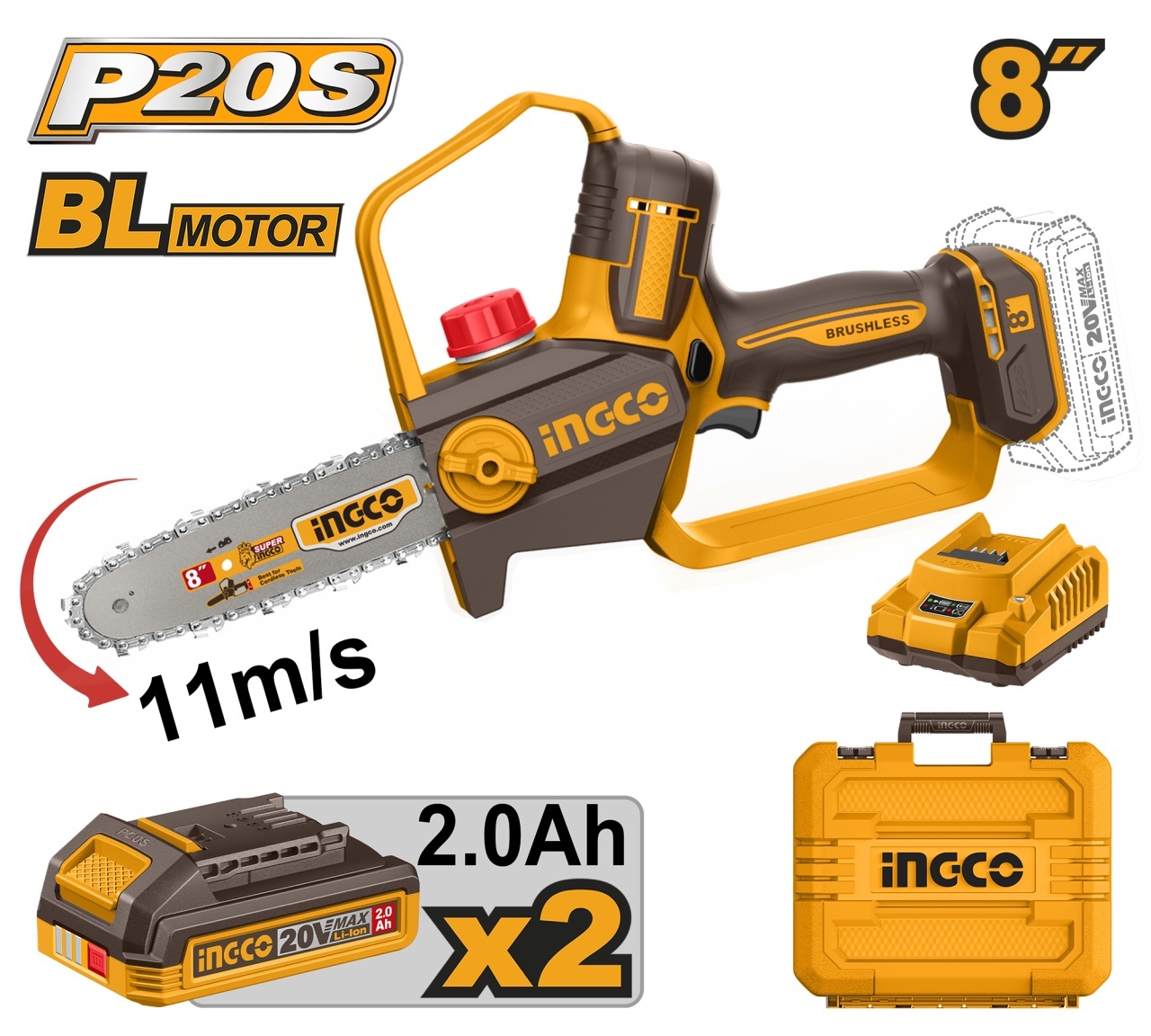 Fierăstrău Electric de Mână 20V 20cm Brushless INGCO