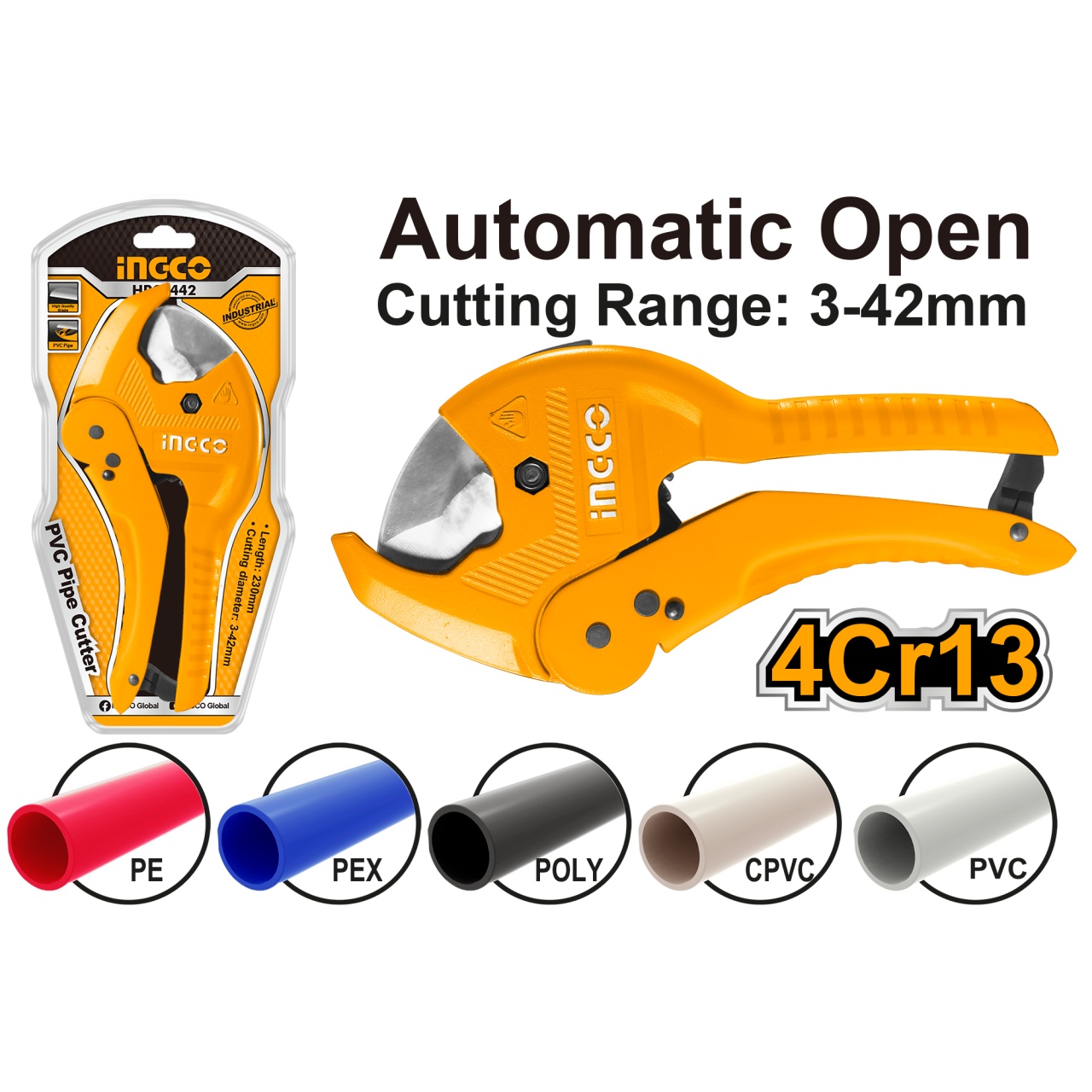 Cleste Taietor Tevi INGCO HPC0442, 3-42mm - imagine 2