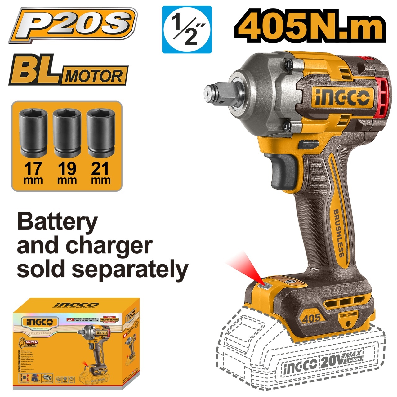 Mașină de Înșurubat cu Impact INGCO 20V 405Nm Brushless