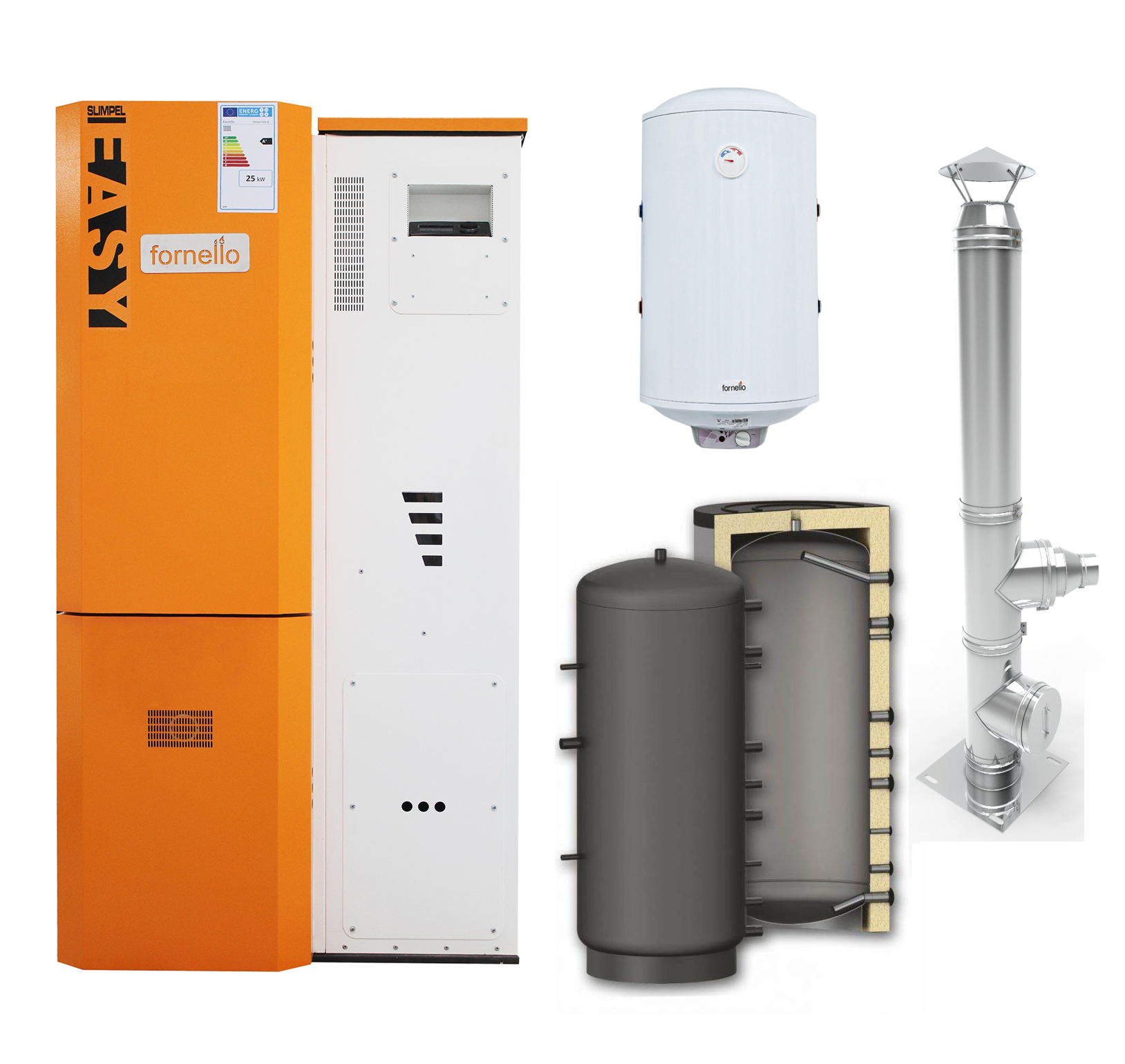Pachet Centrală Peleti Fornello 25kw A+ Complet