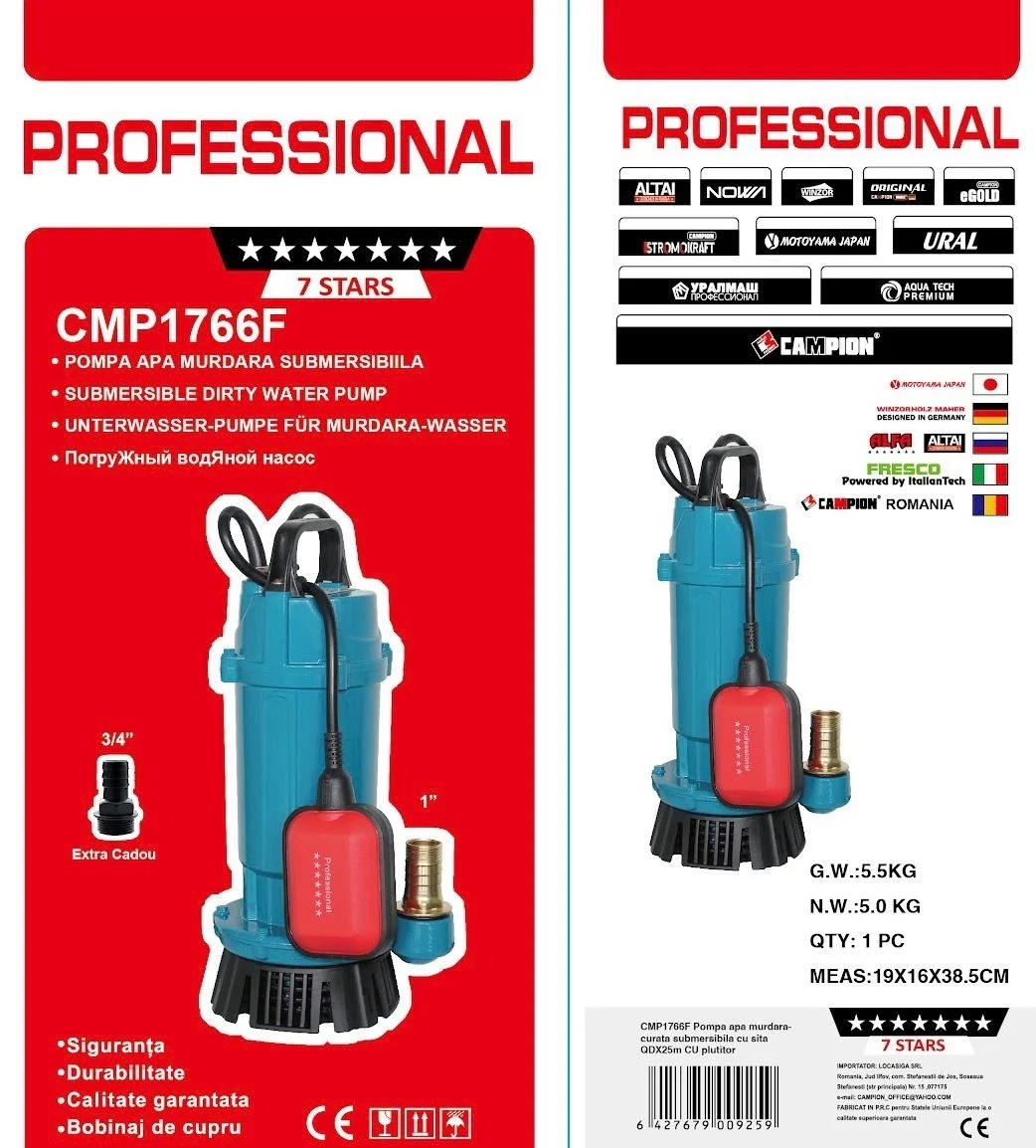 Pompa submersibila apa murdara cu plutitor, 750w, 1hp, 3mc/h, 25m inaltime, 2860rpm, Campion PROFESSIONAL CMP1766F - imagine 4