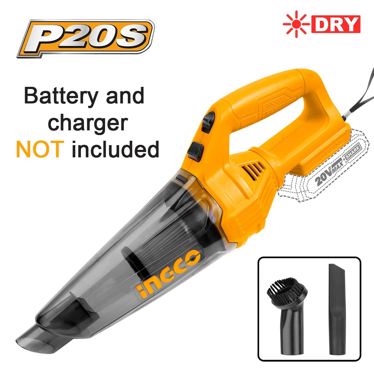 Aspirator de Mana Ingco 20V, Fara Acumulator - imagine 2