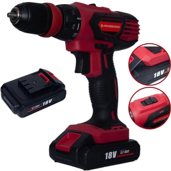 Mașină Găurit Kraissmann 18V cu 2 Acumulatori