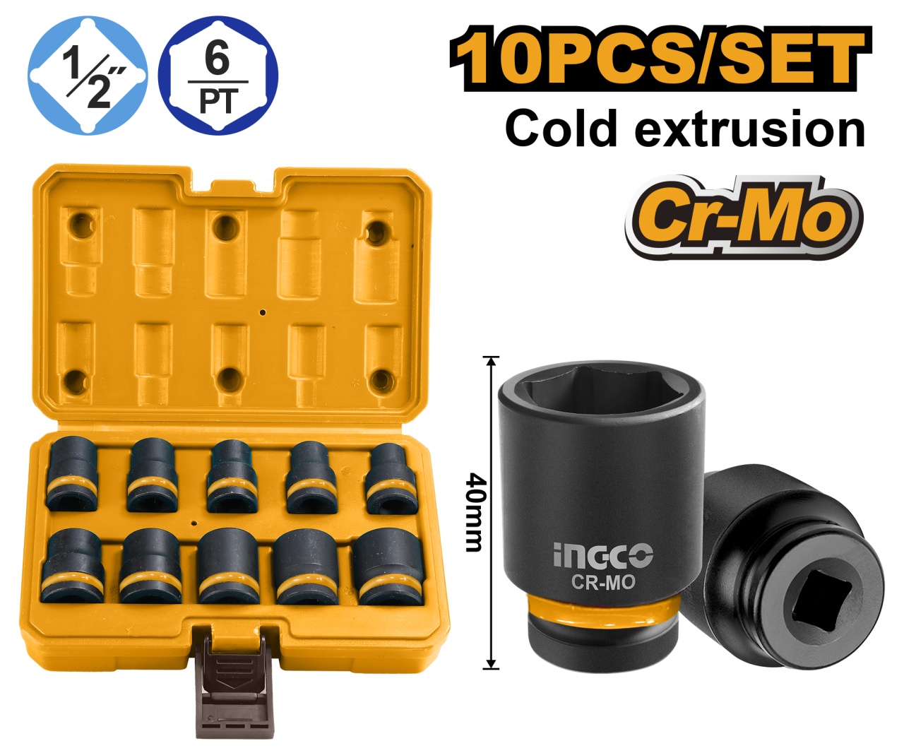 Trusa Chei Tubulare Impact 10-24mm Ingco