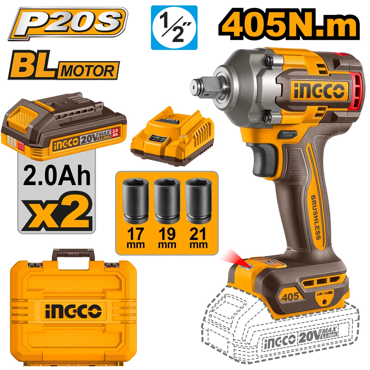 Filetanta Impact 20V CIWLI2045E – 405Nm Strangere, 555Nm Desfacere, Brushless, 1/2”, 3 Trepte, 2 Acumulatori + Incarcator - imagine 2