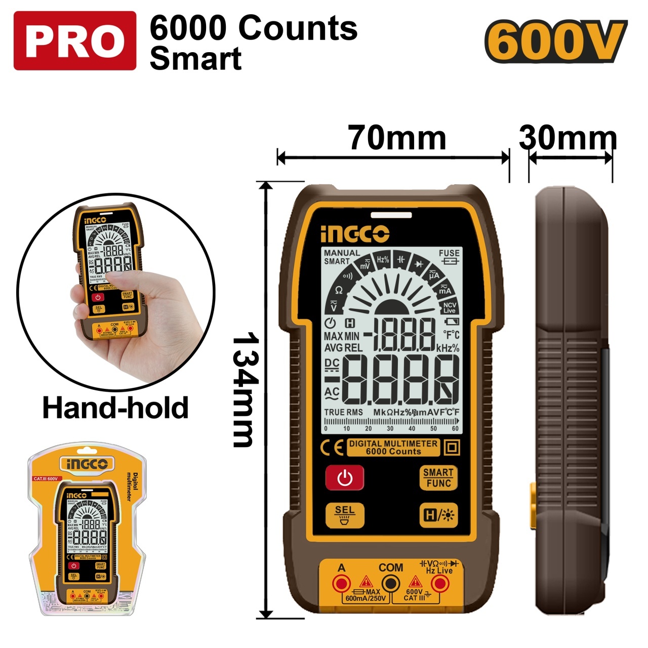 Multimetru Digital INGCO DM16004, TRMS 6000 Puncte, NCV