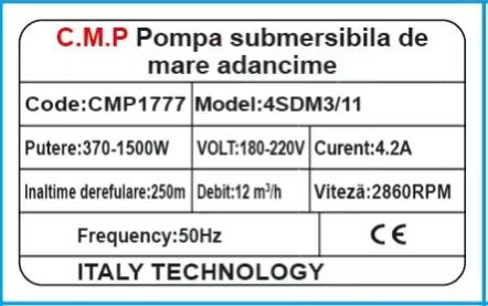 Pompă Submersibilă Campion 4SDM3/11, 1500W, Refulare 108m - imagine 2