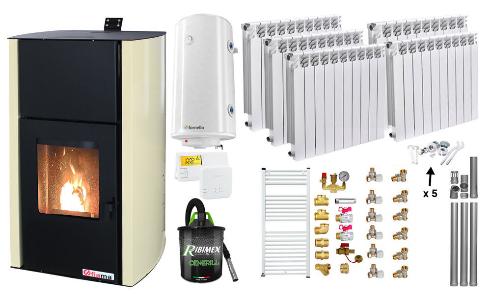 Pachet Termosemineu Peleti Fornello 30 kW, până la 200 mp