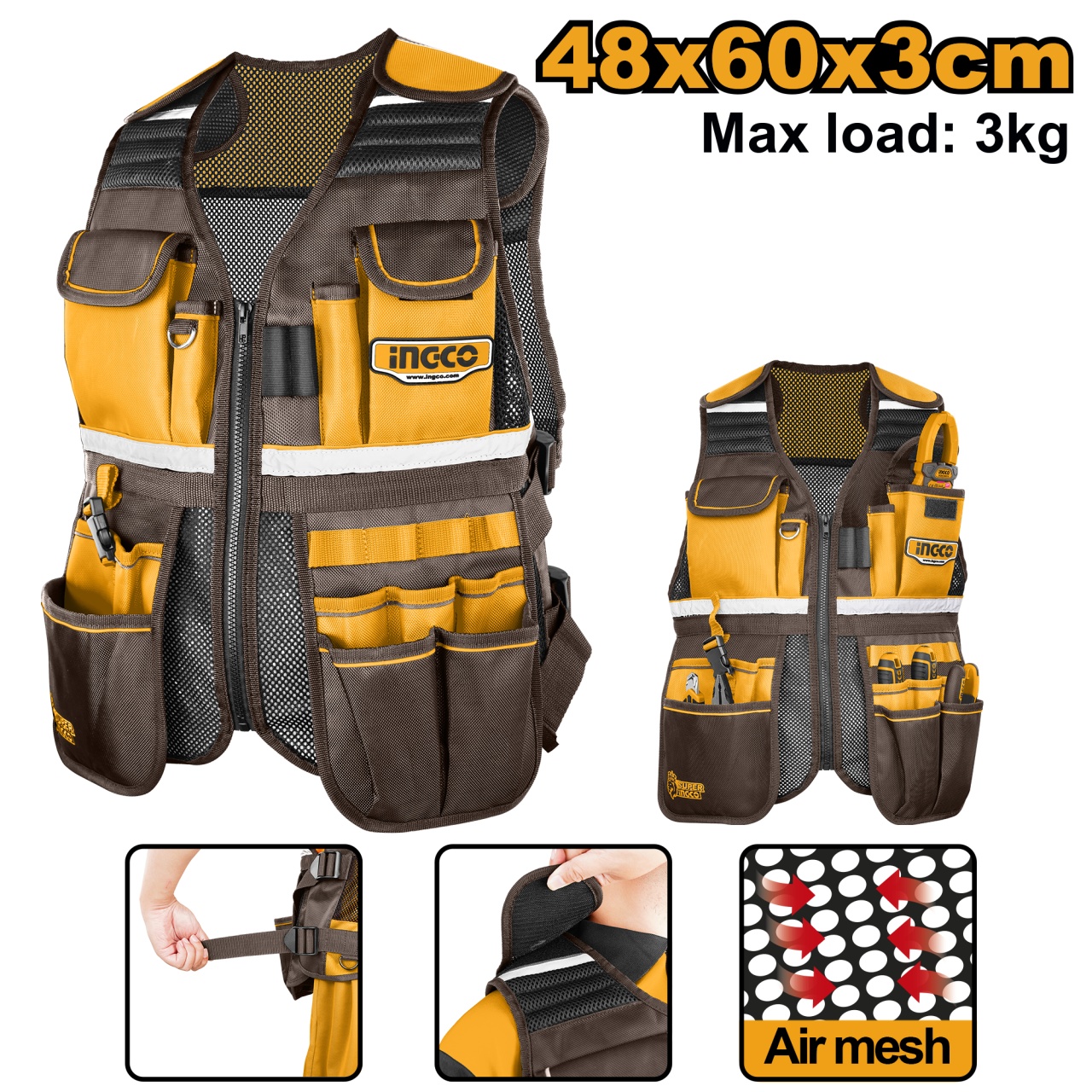 Vestă Scule INGCO HTVT09028, 17 Buzunare Ajustabilă