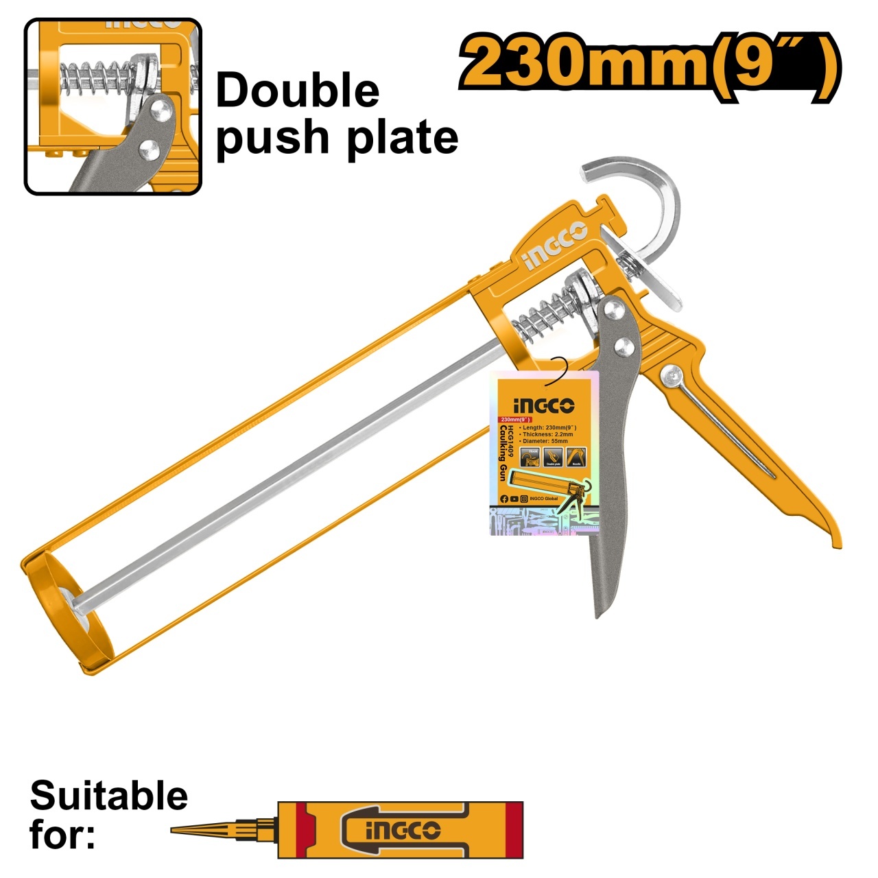 Pistol Silicon 230mm HCG1409 – Tip 9”, Maner Aluminiu, Sistem Dubla Impingere, Cadru 2.2mm