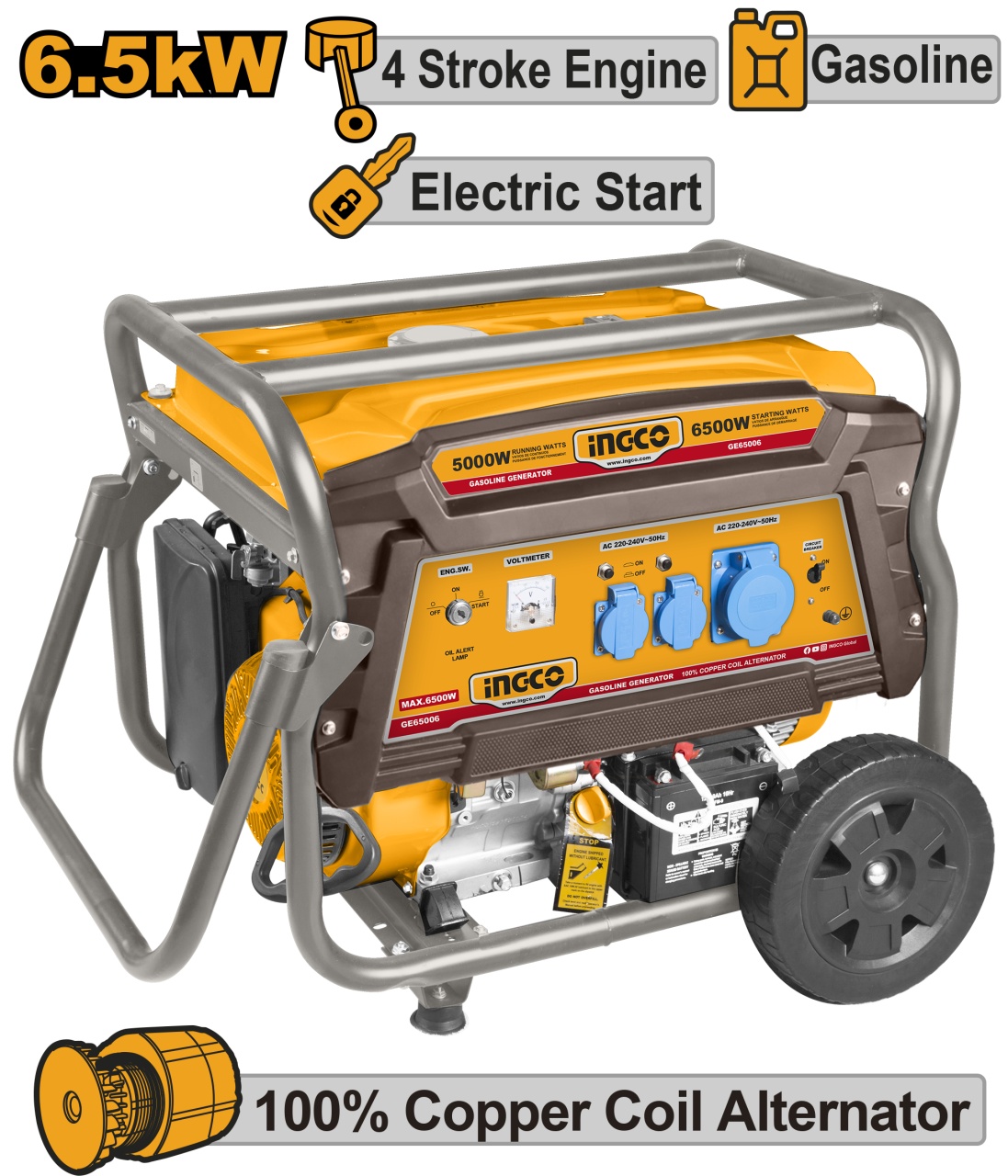 Generator Benzina 6.5kW Pornire Automata Ingco