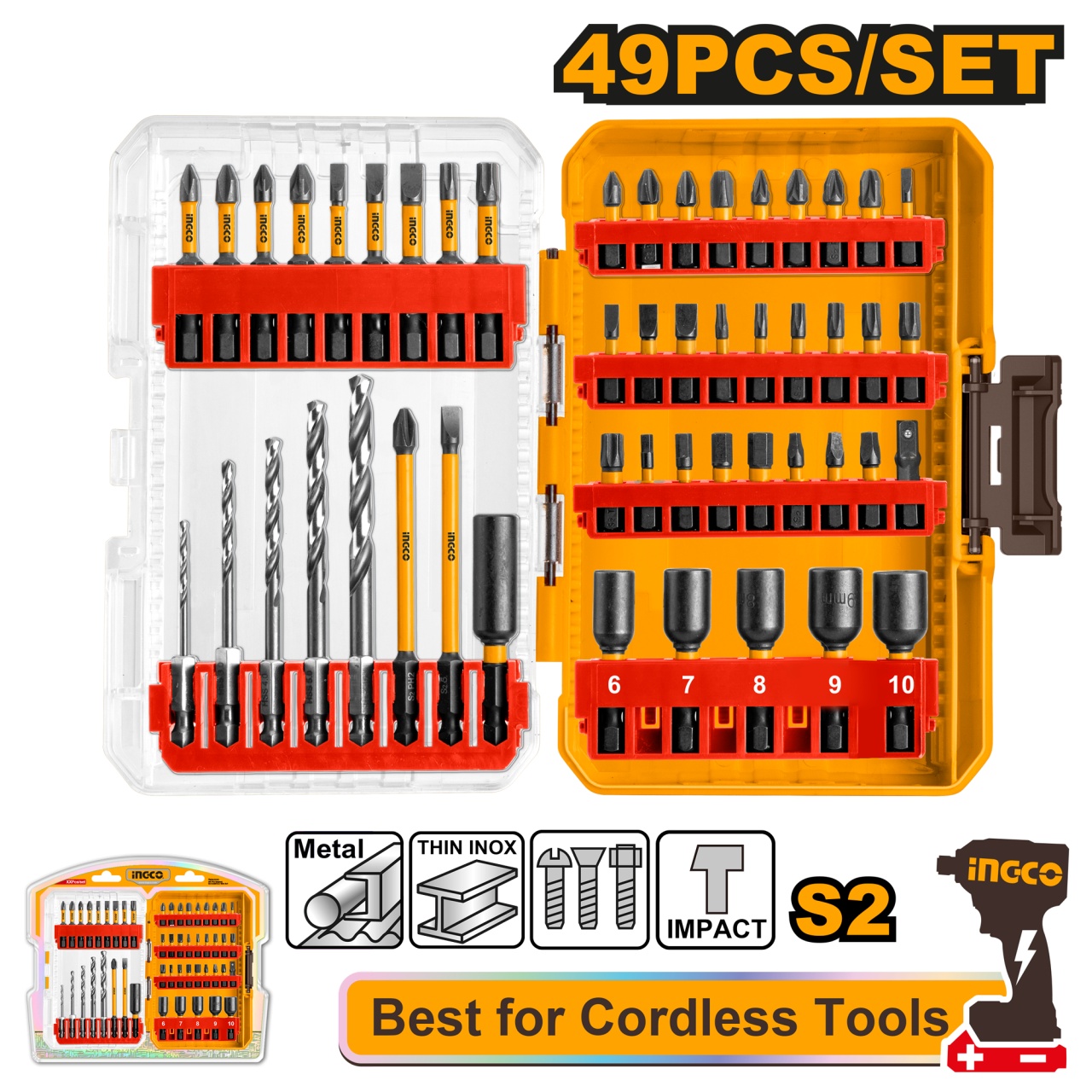 INGCO AKDL24906 - Set 49 bucăți biti și burghie - imagine 2
