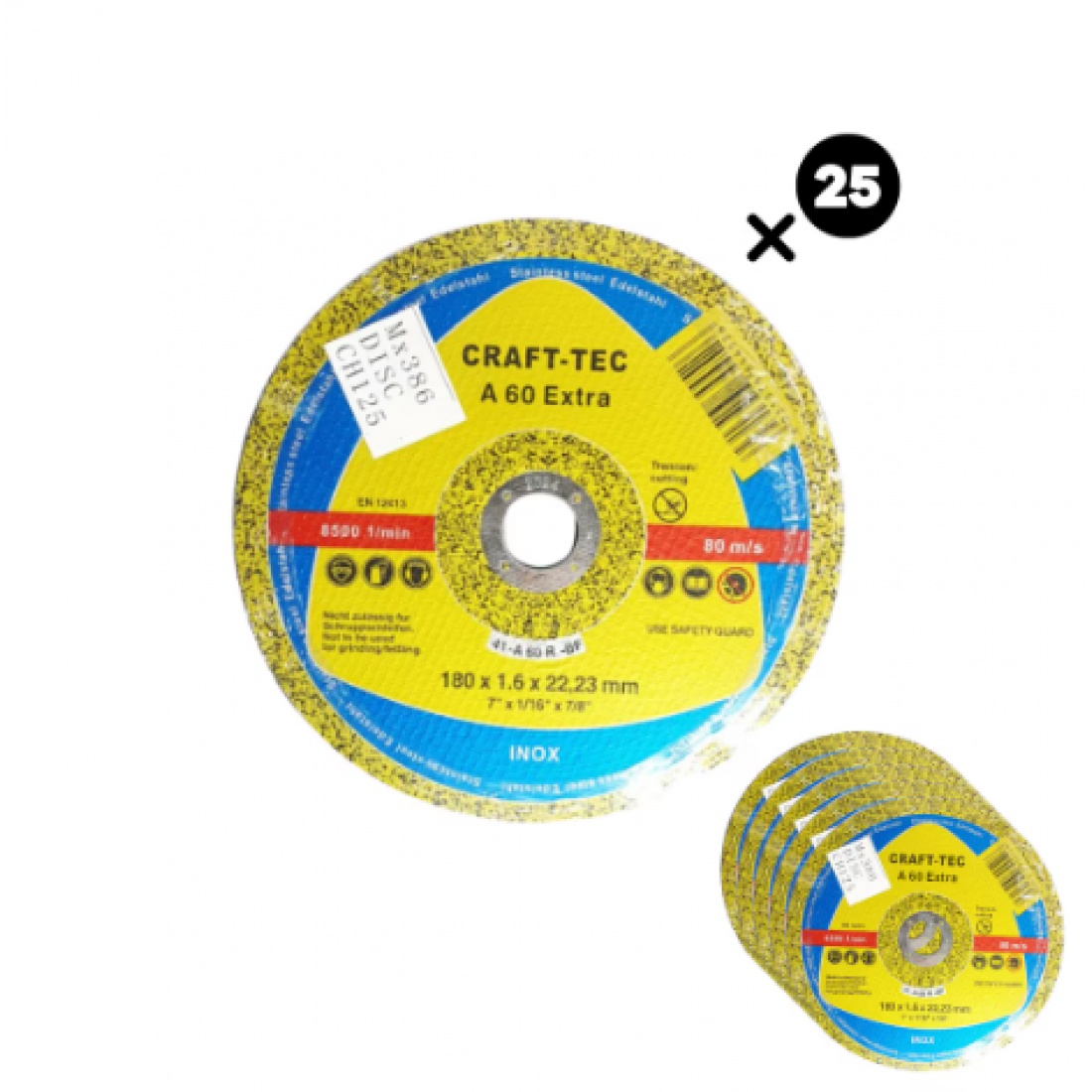 Disc abraziv debitare metal inox CRAFT-TEC MX386 125x1.2x22.3 mm set 25 buc viteza 80 m/s compatibil polizor unghiular - imagine 2