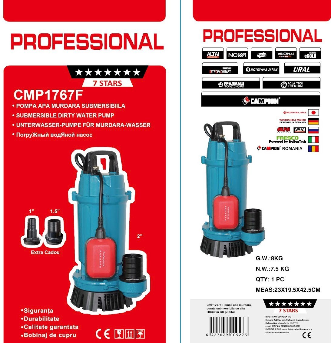 Pompa Submersibilă Campion CMP1767F 1.1kW, 10mc/h, Plutitor - imagine 3