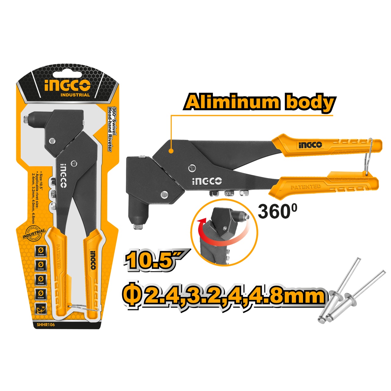 Clește Popnituri 10.5 Cap Rotativ INGCO SHHR106 - imagine 2