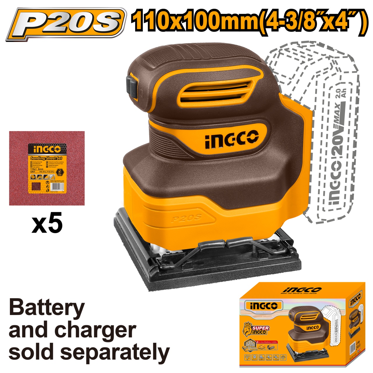 Șlefuitor Acumulator INGCO 20V, Compact și Portabil - imagine 2