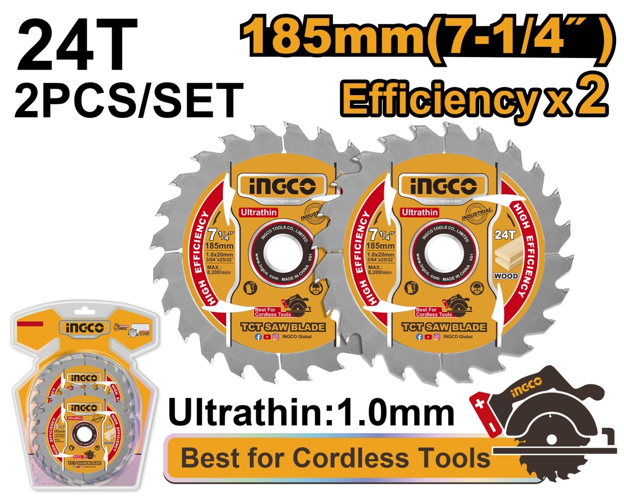Set 2 Discuri Widia Lemn 165mm Ultra Subtire 1.0mm INGCO - imagine 2