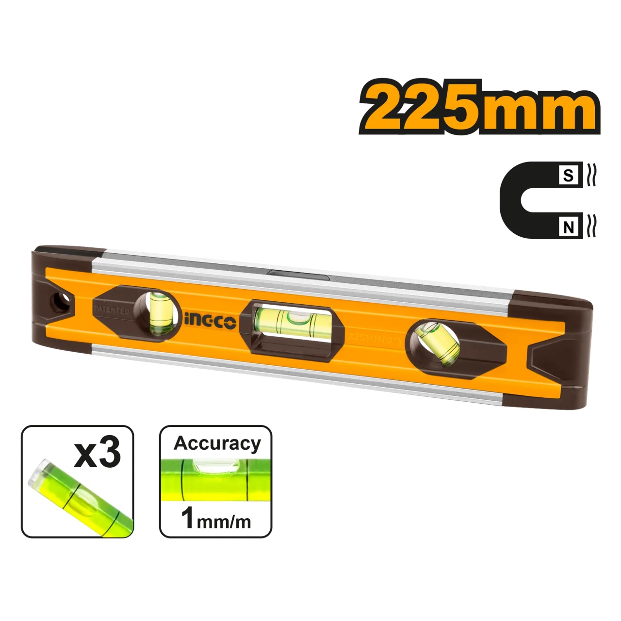 Boloboc Ingco 225mm cu Magnet și 3 Fiole HMSL01030 - imagine 2