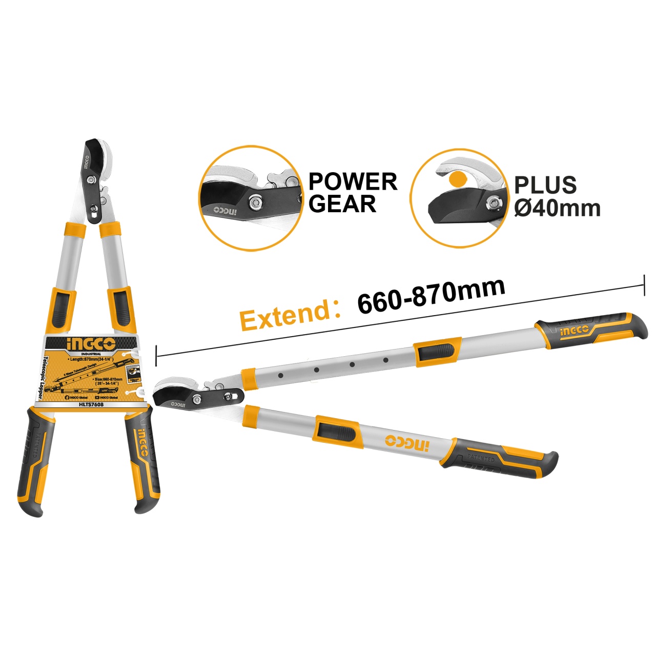 Foarfeca Pomi Telescopic Ingco 650-850mm - imagine 2