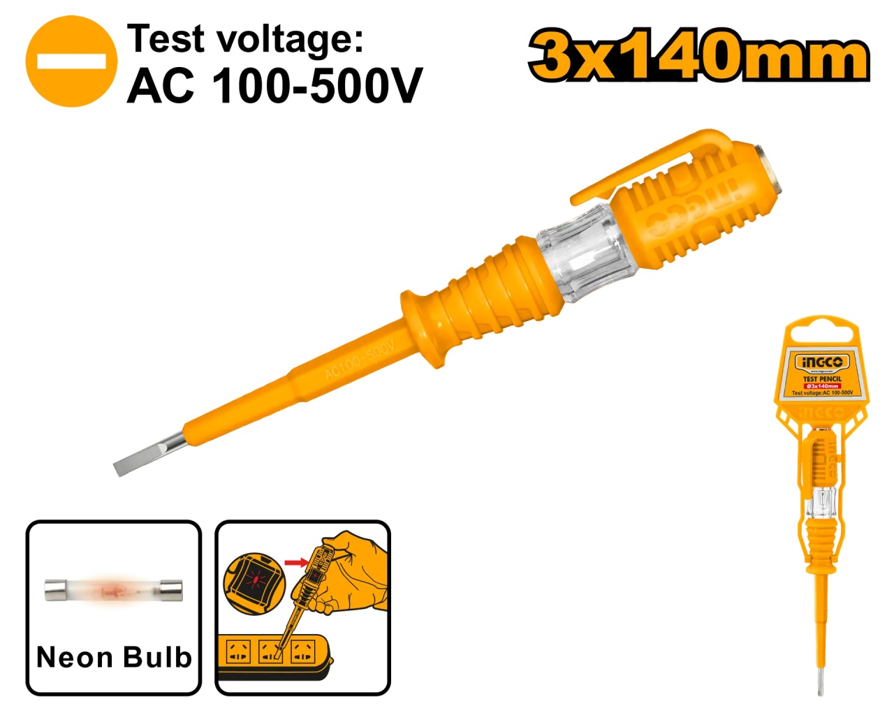 Surubelnita Control HSDT1408 – 100-500V AC, 3x140 mm, Varf Drept, Tester Tensiune Electric - imagine 2