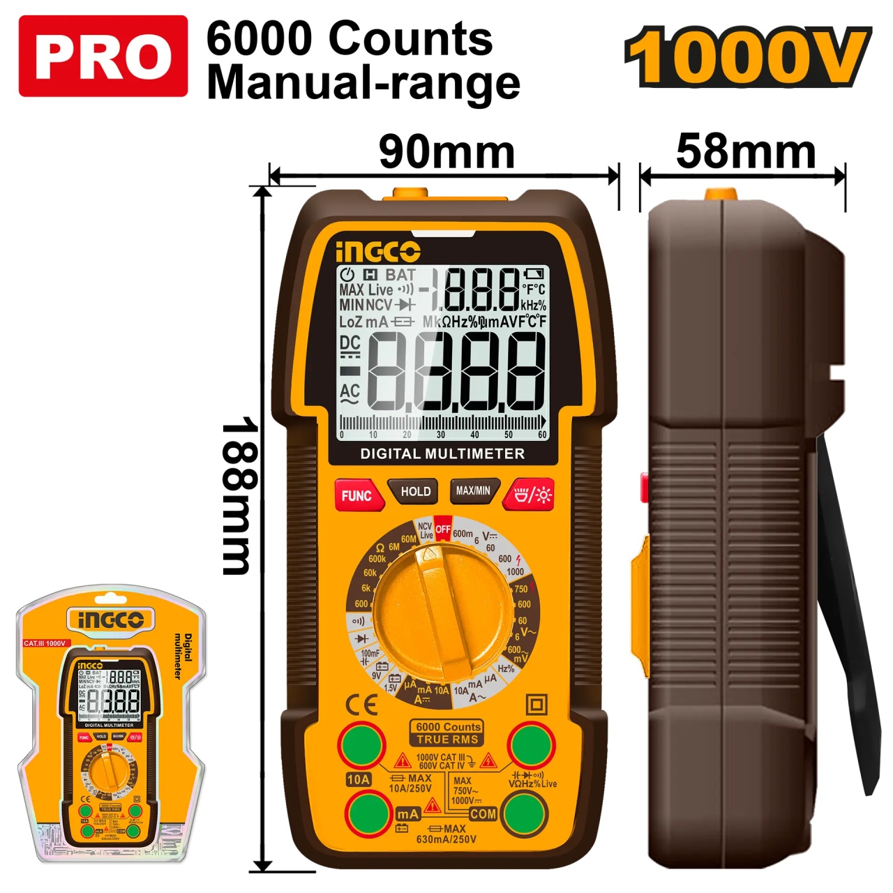Multimetru Digital Industrial DM310002 – TRU RMS 6000 Puncte, 1000V DC / 750V AC, 10A, NCV, Masurare Profesionala Avansata - imagine 2