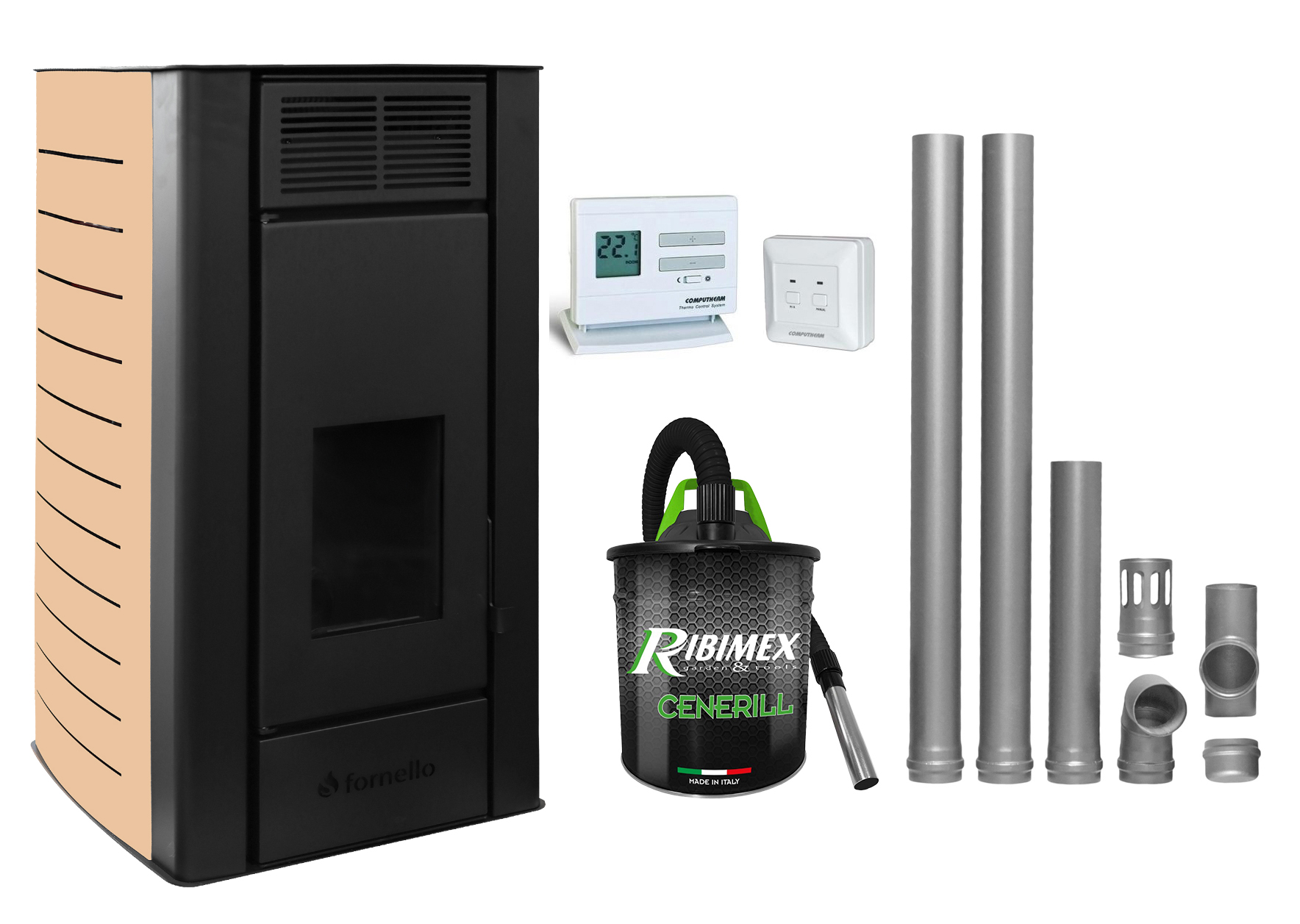 Termosemineu Fornello 25kw Pachet Complet Ivory