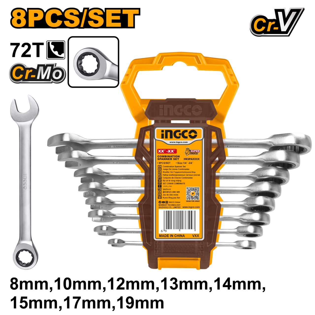 Set Chei Combinate cu Clichet 8-19mm 8 buc