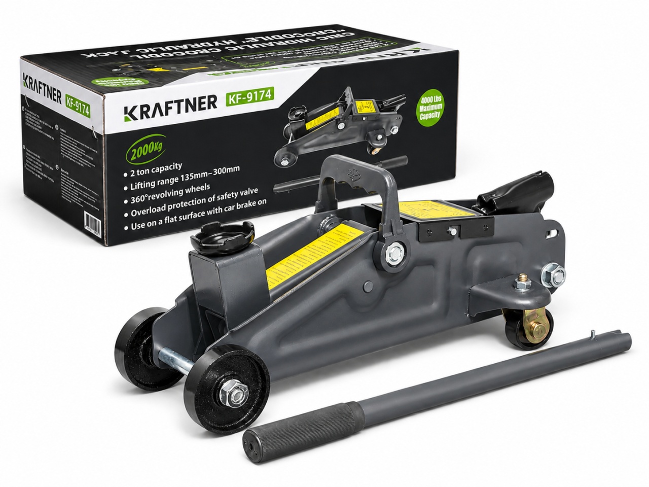 Cric hidraulic 2t tone, tip crocodil 135-300mm, roti transport viratoare KRAFTNER KF-4927