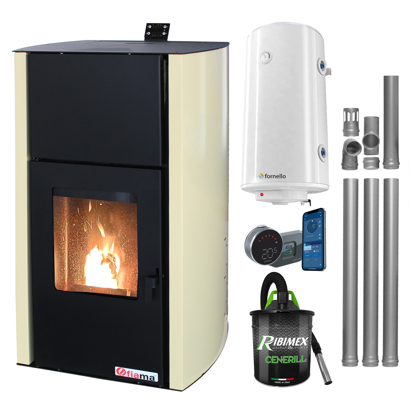 Termosemineu peleti Fornello Fiama 30 kW, pana la 200 mp