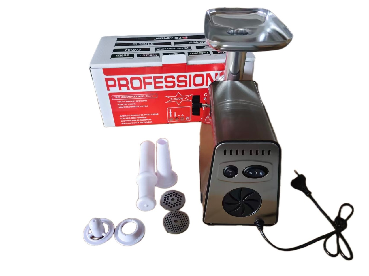 Mașină de tocat carne Campion Professional 3500W inox, 3 în 1 - imagine 3