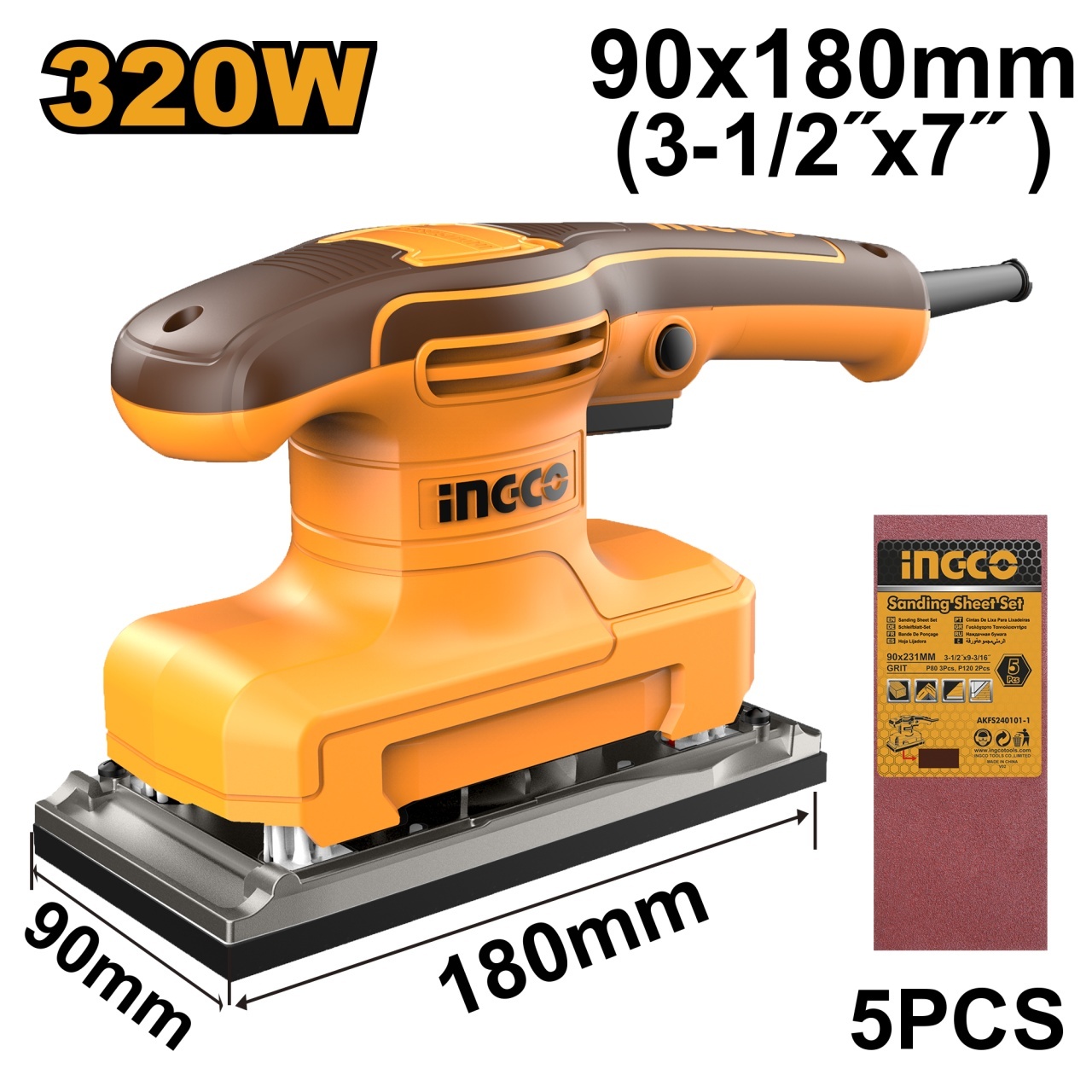 Slefuitor Orbital Ingco 320W FS3216, Talpă 180x90mm