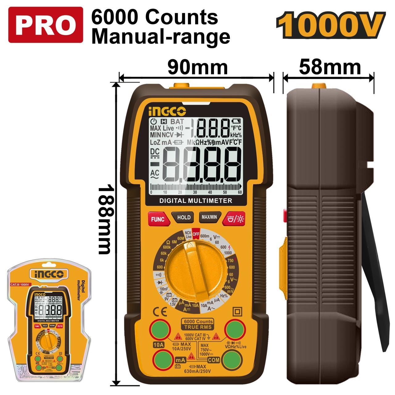 Multimetru Digital Industrial DM310002 – TRU RMS 6000 Puncte, 1000V DC / 750V AC, 10A, NCV, Masurare Profesionala Avansata