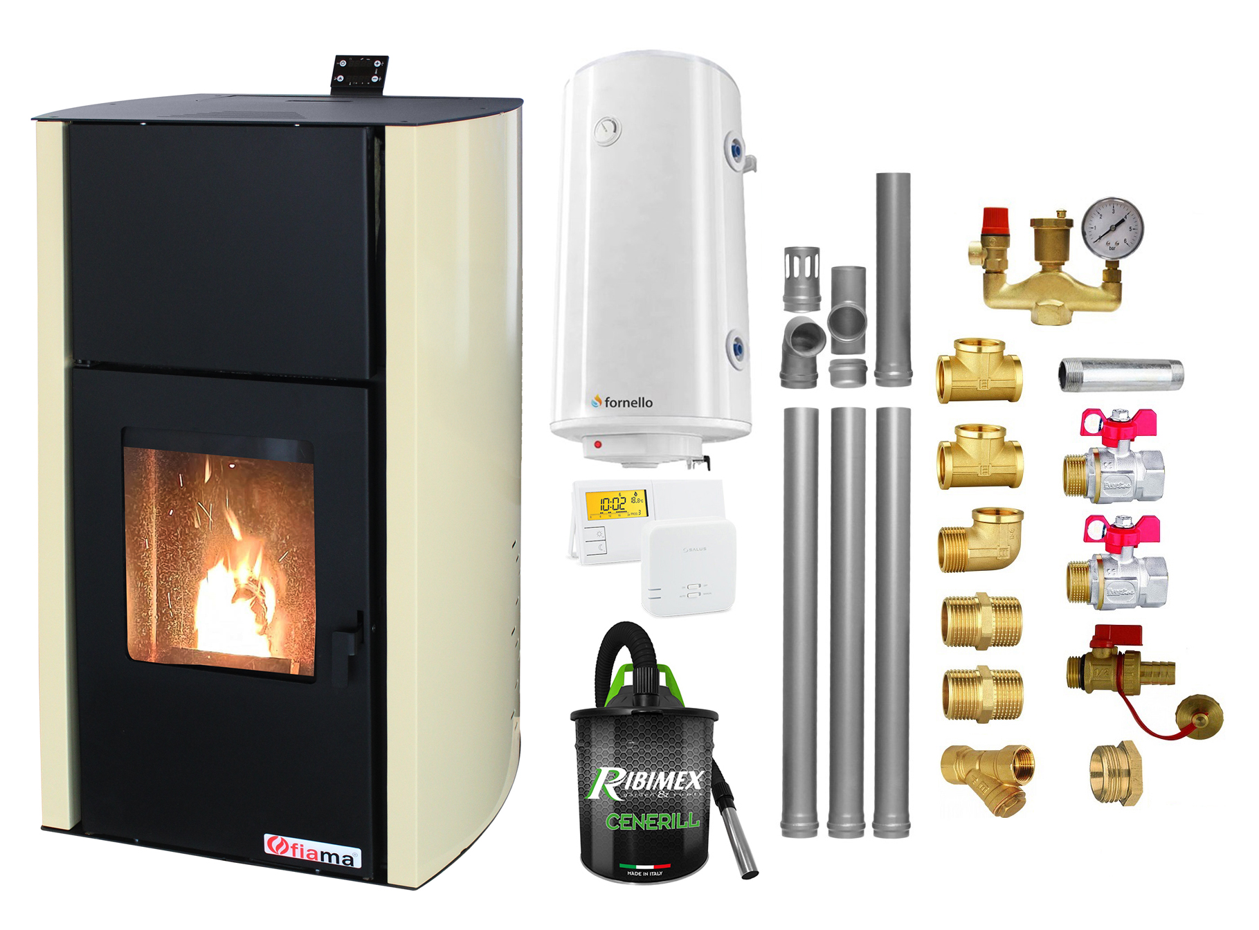 Pachet complet Termosemineu Fornello Fiama 25kW