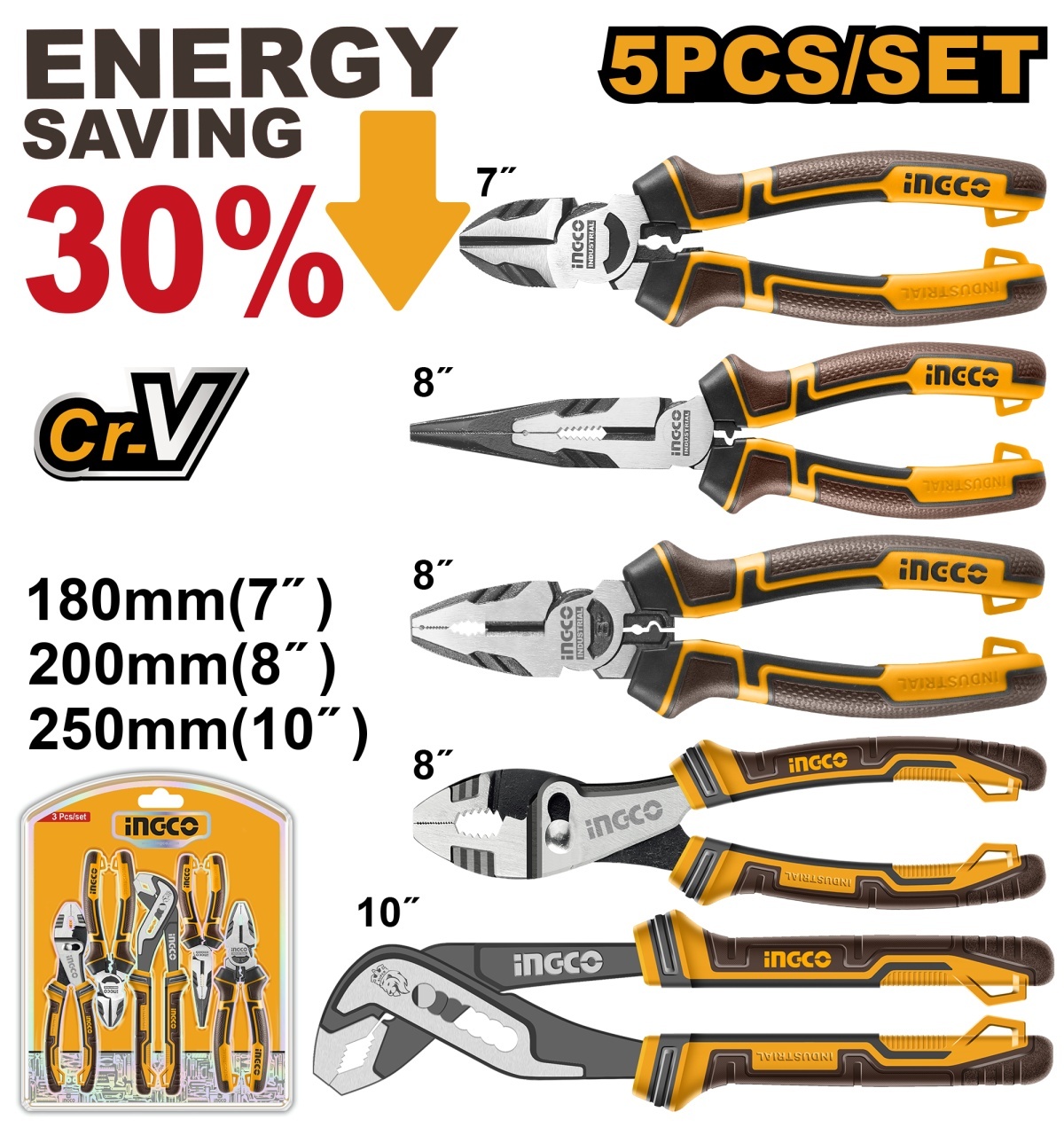 Set Patenți INGCO 5 buc, Oțel Cr-V, Efort redus 30%