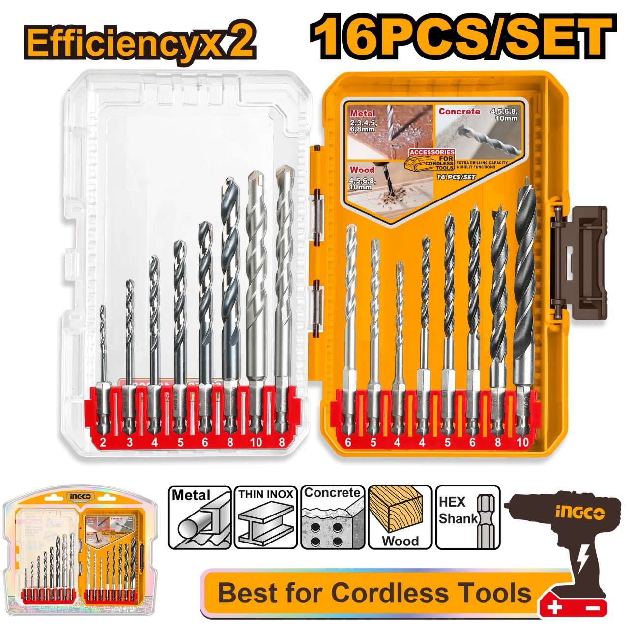 Set Burghie Multifunctionale 16buc Industrial Hex Shank pentru Metal Zidarie Lemn 2-10mm AKDL11608 – set burghie universal profesionale - imagine 2
