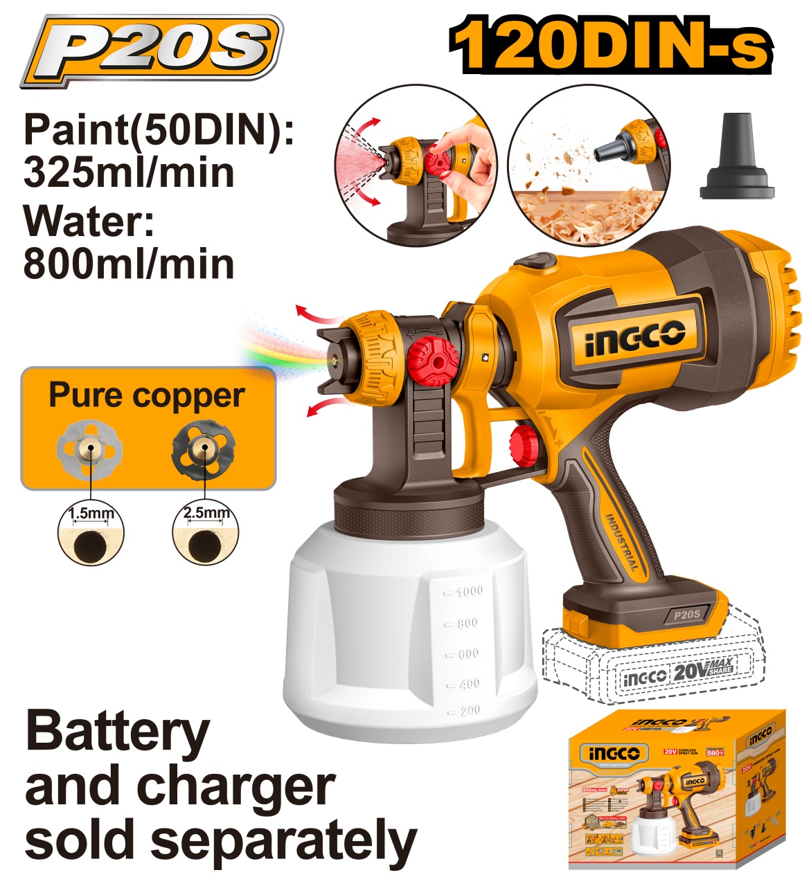 INGCO CSGLI2004 Pistol Vopsit 20V cu Suflare - imagine 2