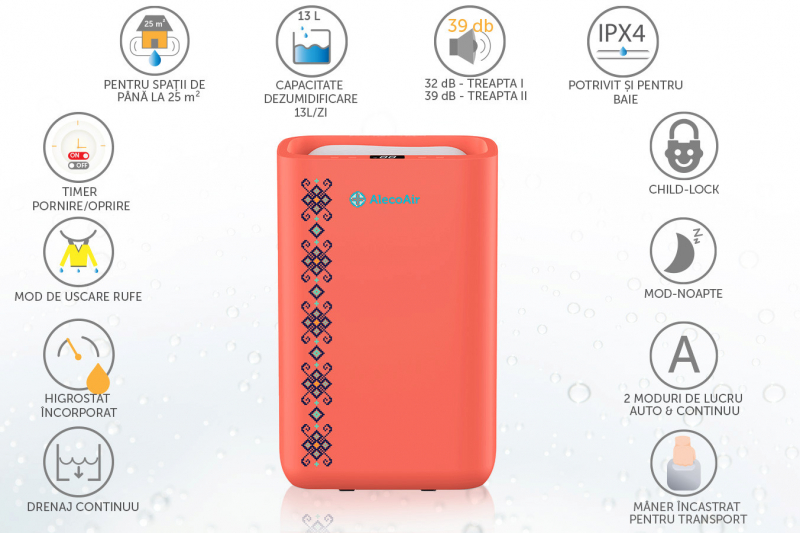 Dezumidificator AlecoAir D13 Tradition Rubin, WiFi, 13L/zi - imagine 8