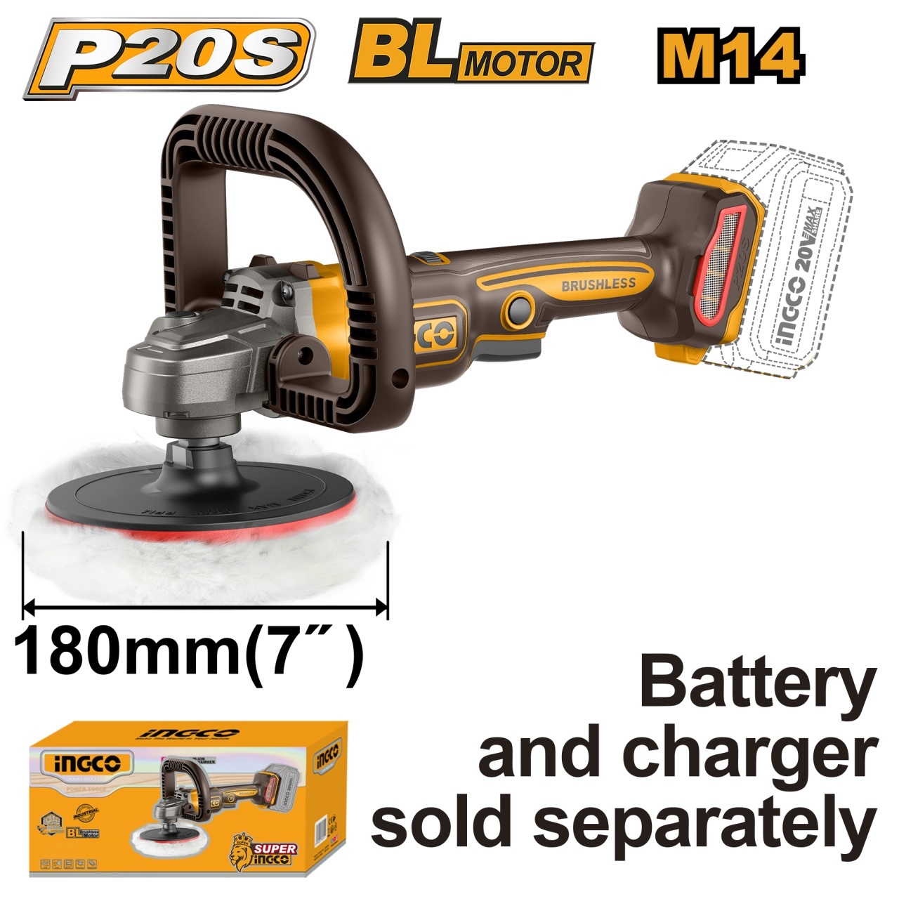 Flex Unghiular Polish 20V Brushless 180mm Ingco APLI2018
