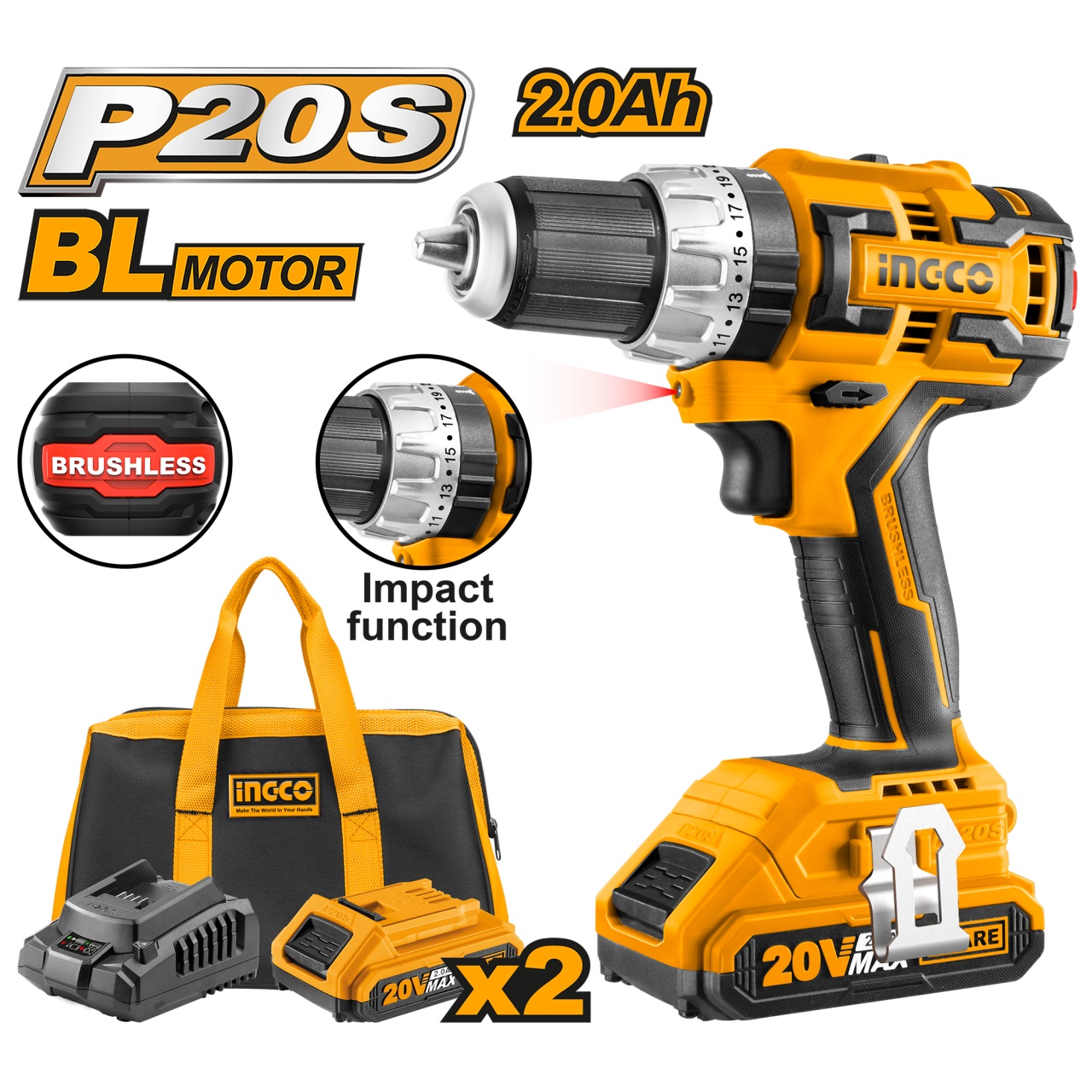 Bormasina 20V Impact Brushless Ingco CIDLI20608