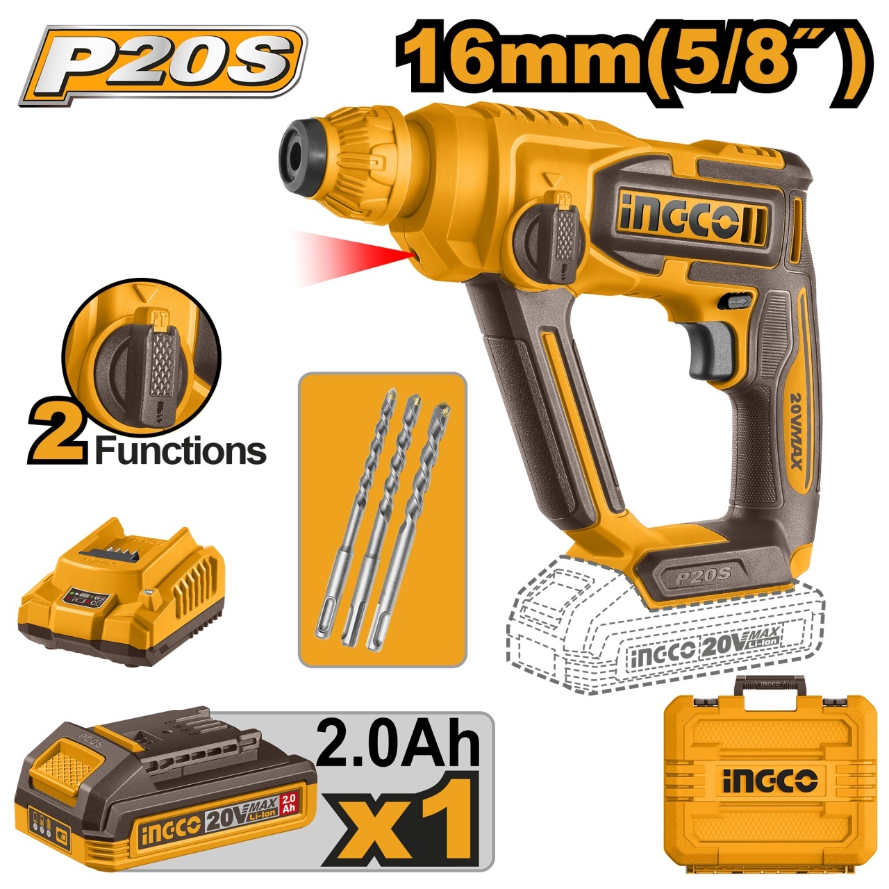 Ciocan Rotopercutor INGCO 20V SDS Plus 1.5J cu Acumulator