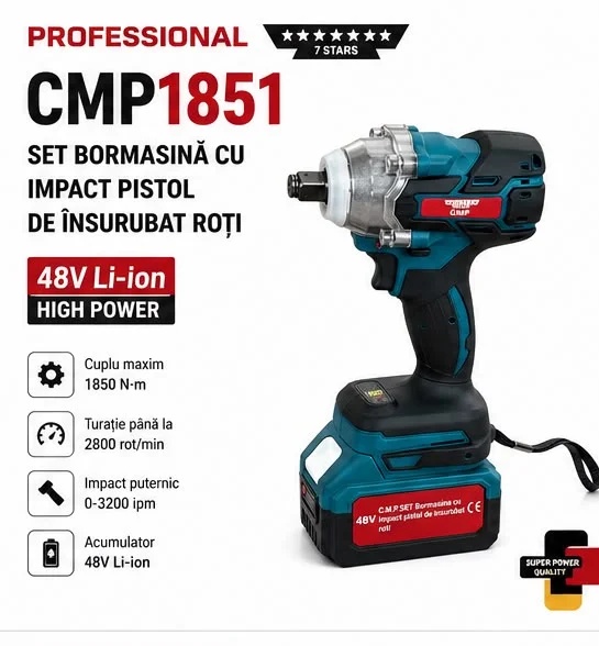Cheie de impact 48V 450Nm Campion CMP1851, 2 acumulatori - imagine 2