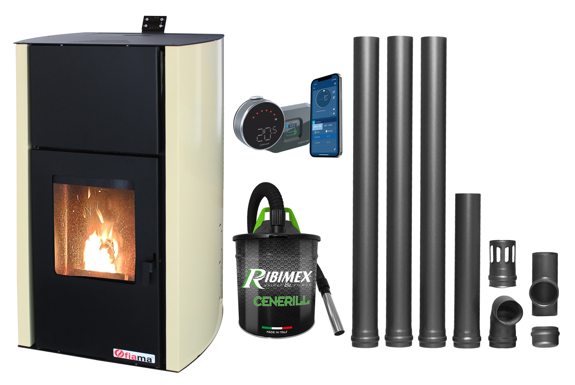 Pachet Termosemineu Peleti Fornello Fiama Confort 30 kW